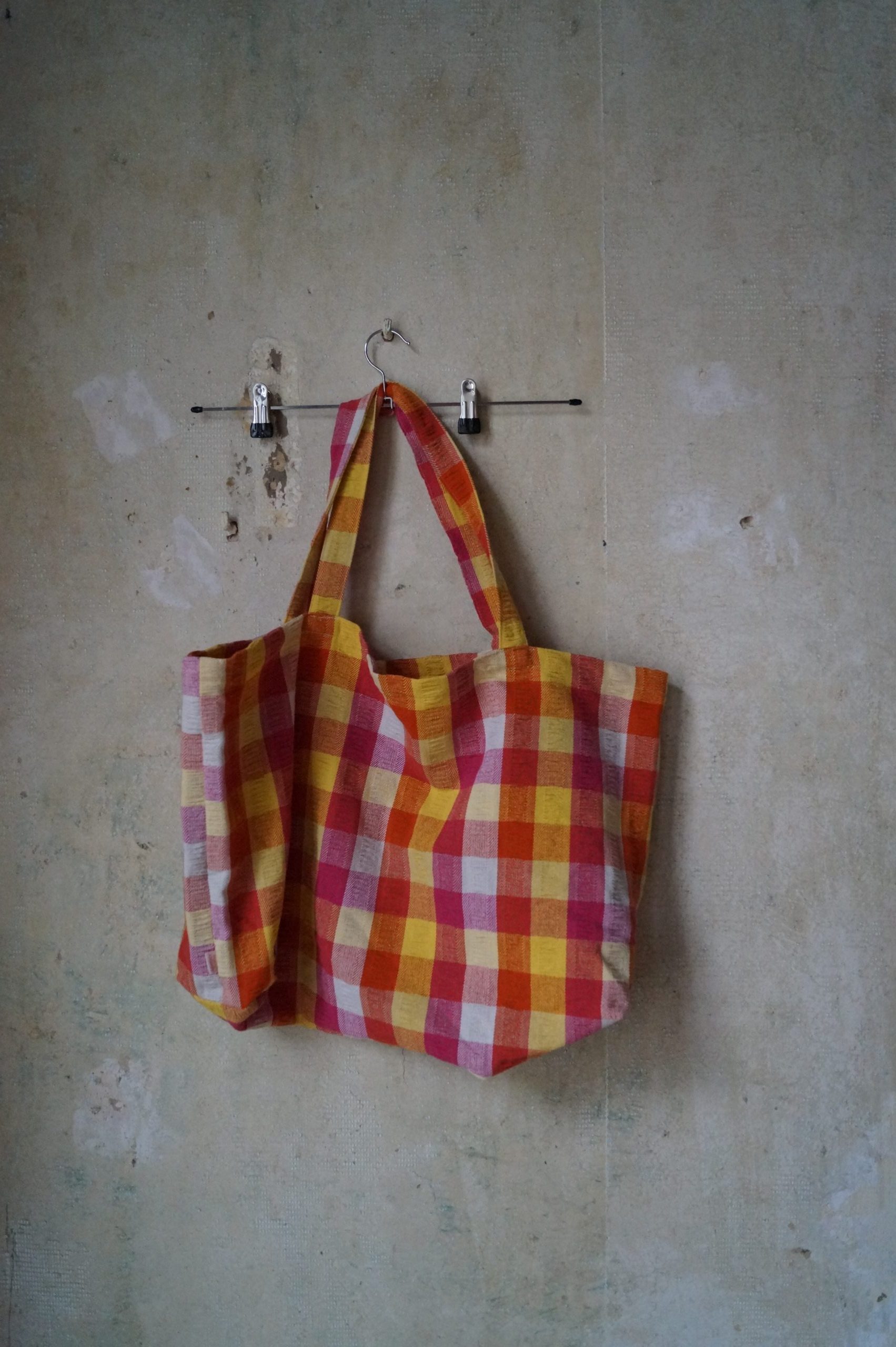 Grote tote bag - geel/roos